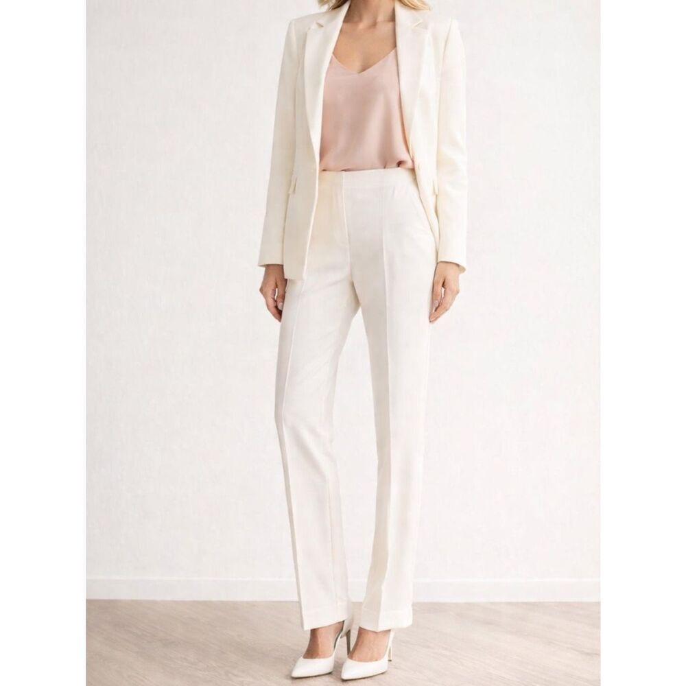 Leggiadro Ivory Straight Leg Pants Size 8 High Rise Chic USA